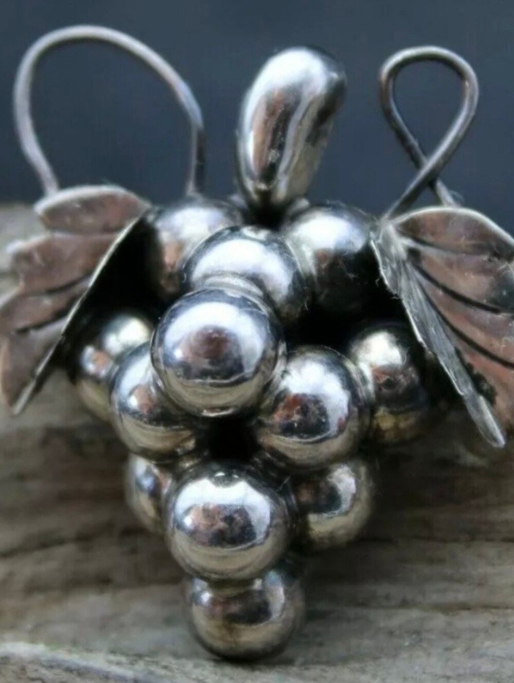 Vintage Sterling Silver Art Nuoveau Grapes Bunch Brooch